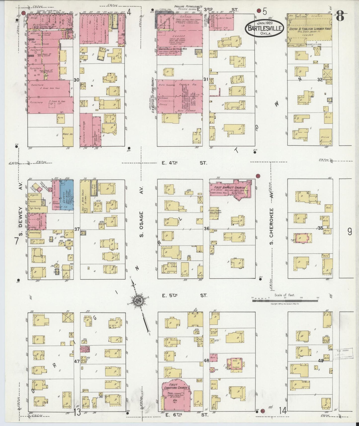 Sanborn Fire Insurance Map from Bartlesville, Washington County, Oklahoma (1920), Sheet #0008 - Complete Map Set gallery image, historic Sanborn map, vintage wall art, Oklahoma Oklahoma