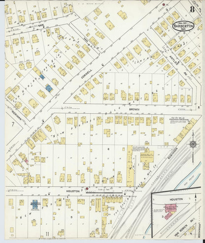 Sanborn Fire Insurance Map from Barberton, Summit County, Ohio (1916), Sheet #0008 - Historic Sanborn Fire Insurance Map Print, vintage old map wall art, antique decor, genealogy gift, Ohio Ohio map