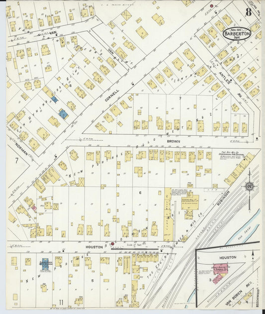 Sanborn Fire Insurance Map from Barberton, Summit County, Ohio (1916), Sheet #0008 - Historic Sanborn Fire Insurance Map Print, vintage old map wall art, antique decor, genealogy gift, Ohio Ohio map
