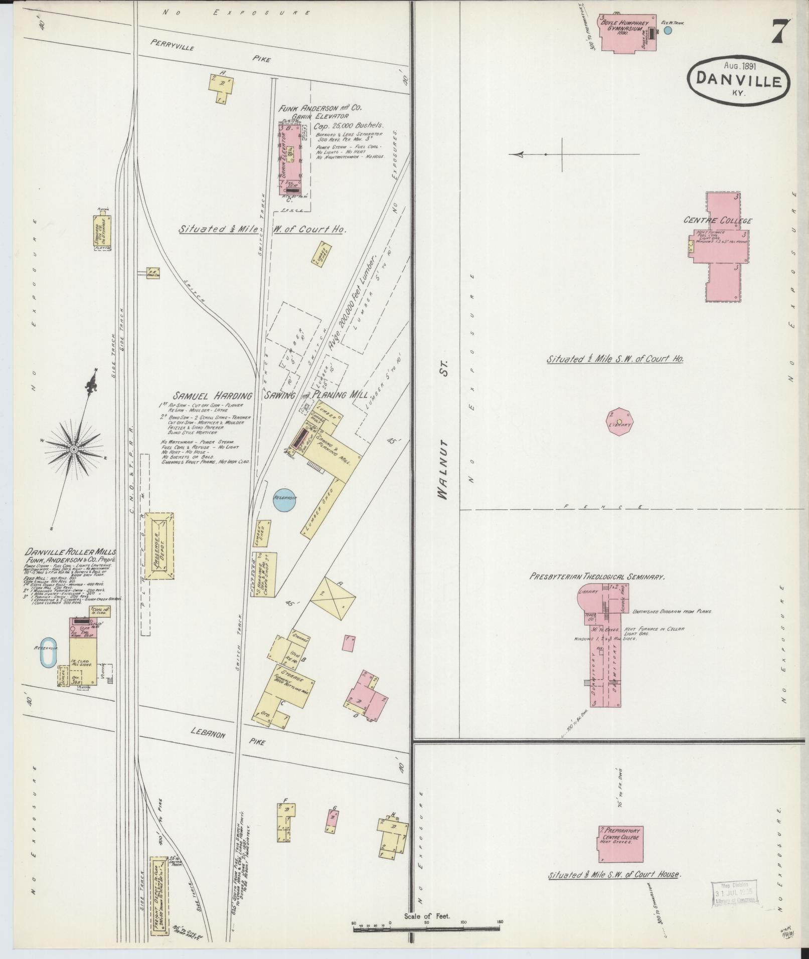 Sanborn Fire Insurance Map from Danville, Boyle County, Kentucky (1891), Sheet #0007 - Complete Map Set gallery image, historic Sanborn map, vintage wall art, Kentucky Kentucky