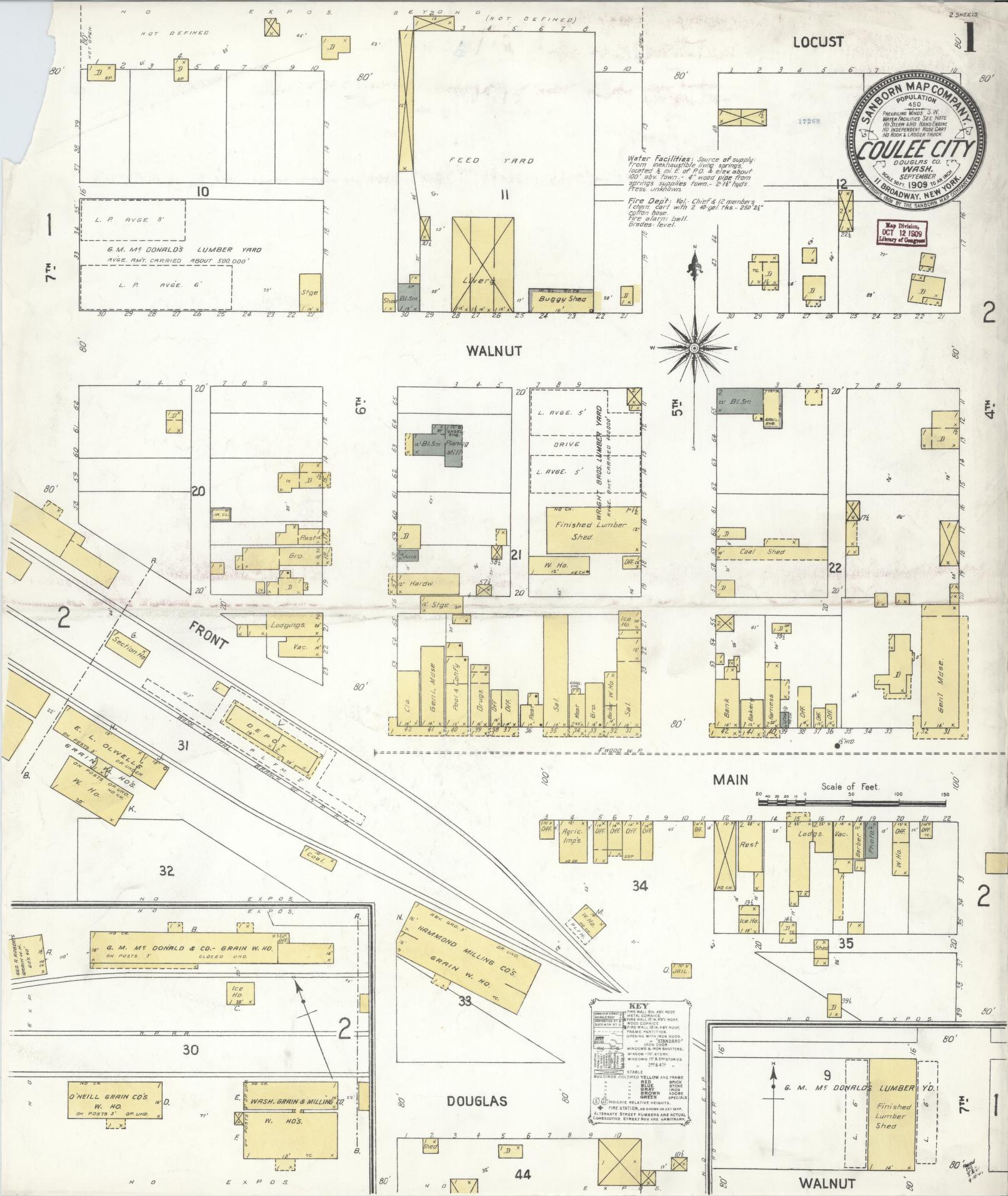 Sanborn Fire Insurance Map from Coulee City, Grant County, Washington (1909), Sheet #0001 - Historic Sanborn Fire Insurance Map Print, vintage old map wall art, antique decor, genealogy gift, Washington Washington map