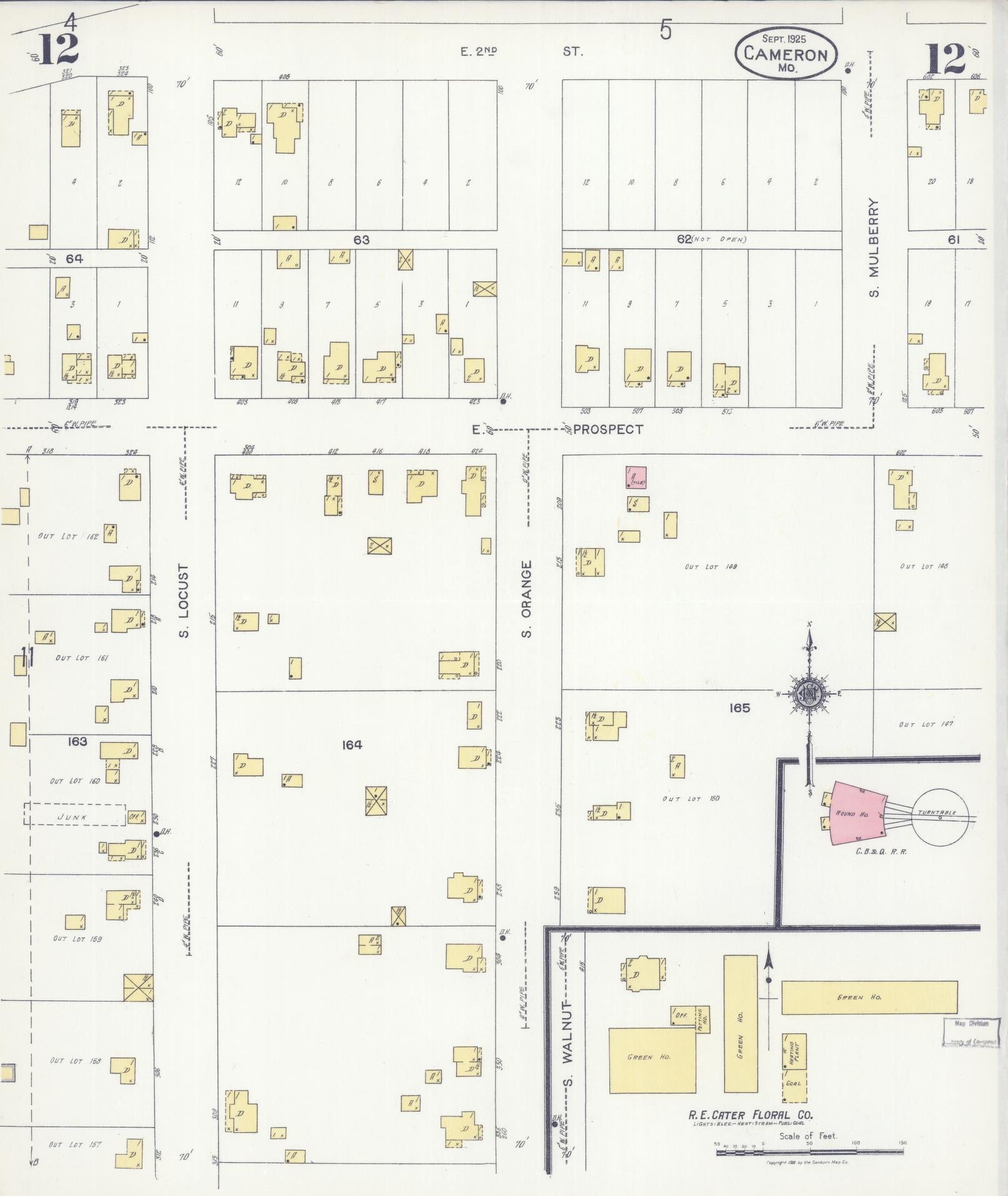 Sanborn Fire Insurance Map from Cameron, Clinton County, Missouri (1925), Sheet #0012 - Historic Sanborn Fire Insurance Map Print, vintage old map wall art, antique decor, genealogy gift, Missouri Missouri map