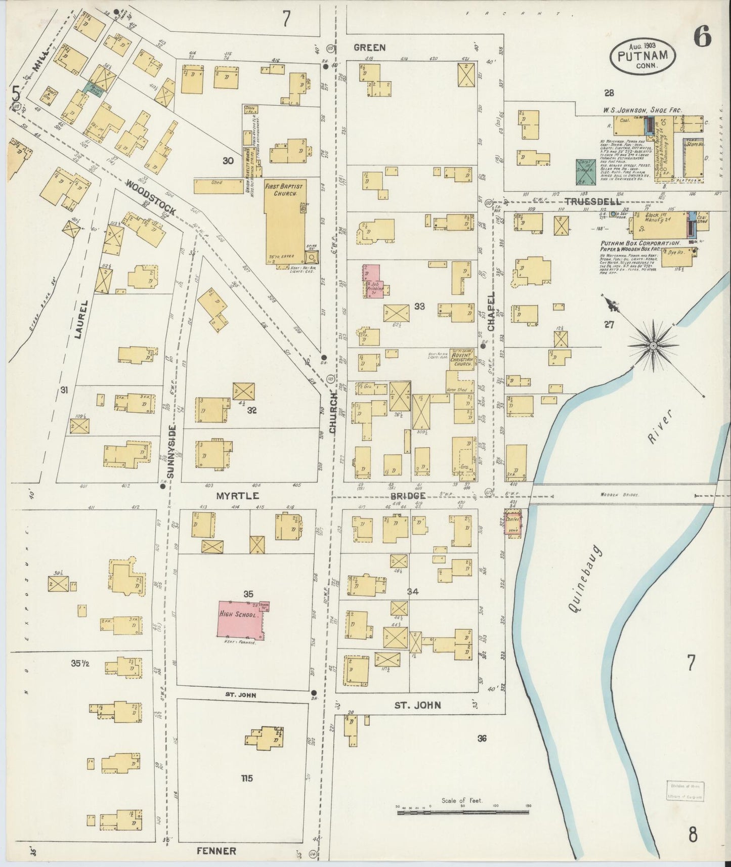 Sanborn Fire Insurance Map from Putnam, Windham County, Connecticut (1903), Sheet #0006 - Complete Map Set gallery image, historic Sanborn map, vintage wall art, Connecticut Connecticut