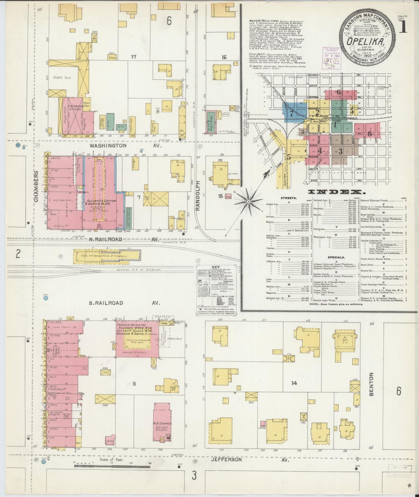 Sanborn Fire Insurance Map from Opelika, Lee County, Alabama (1903), Sheet #0001 - Complete Map Set gallery image, historic Sanborn map, vintage wall art, Alabama Alabama