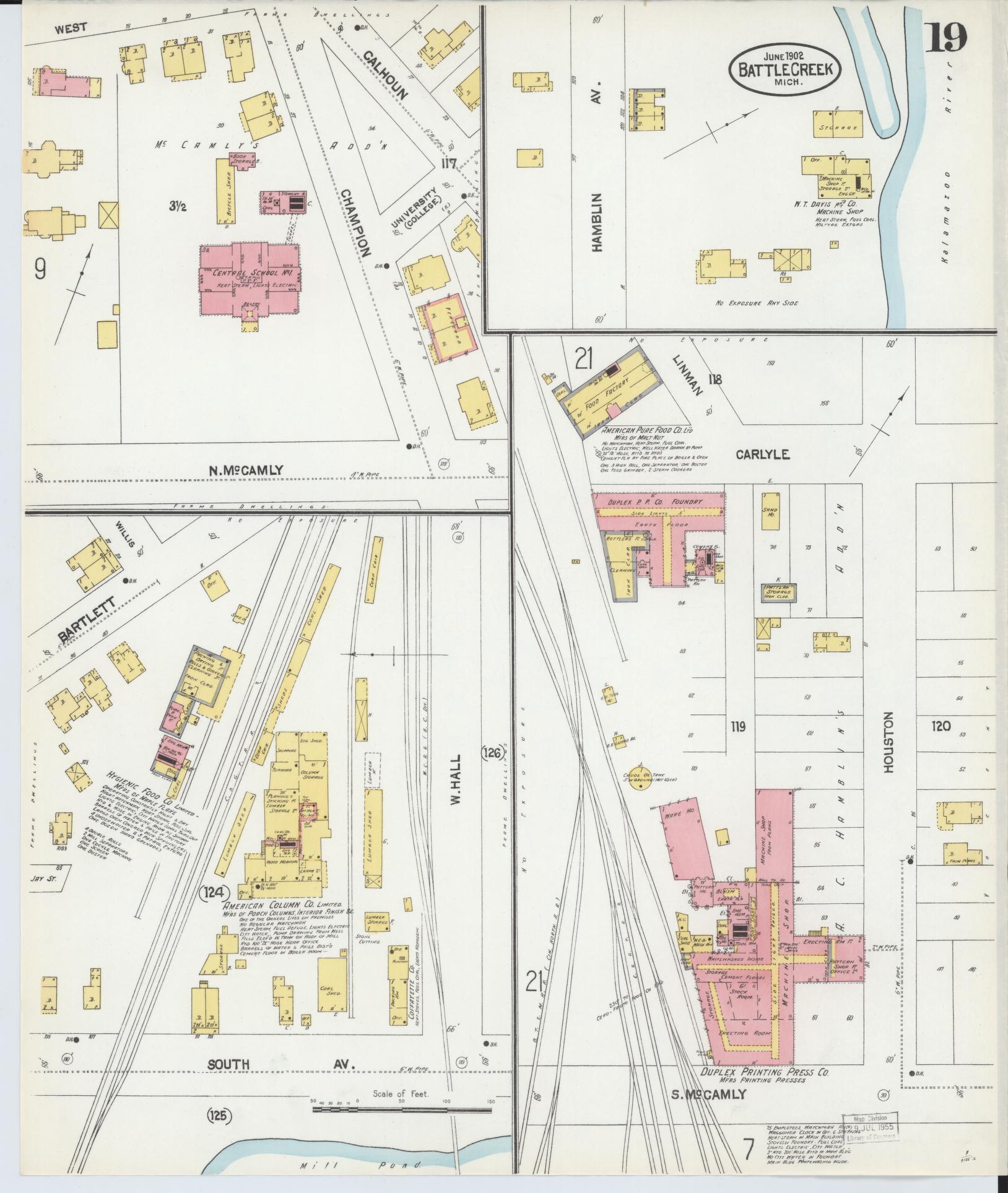 Sanborn Fire Insurance Map from Battle Creek, Calhoun County, Michigan (1902), Sheet #0019 - Complete Map Set gallery image, historic Sanborn map, vintage wall art, Michigan Michigan