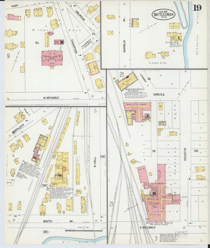 Sanborn Fire Insurance Map from Battle Creek, Calhoun County, Michigan (1902), Sheet #0019 - Complete Map Set gallery image, historic Sanborn map, vintage wall art, Michigan Michigan