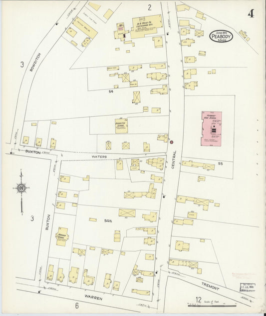 Sanborn Fire Insurance Map from Peabody, Essex County, Massachusetts (1914), Sheet #0004 - Historic Sanborn Fire Insurance Map Print, vintage old map wall art, antique decor, genealogy gift, Massachusetts Massachusetts map