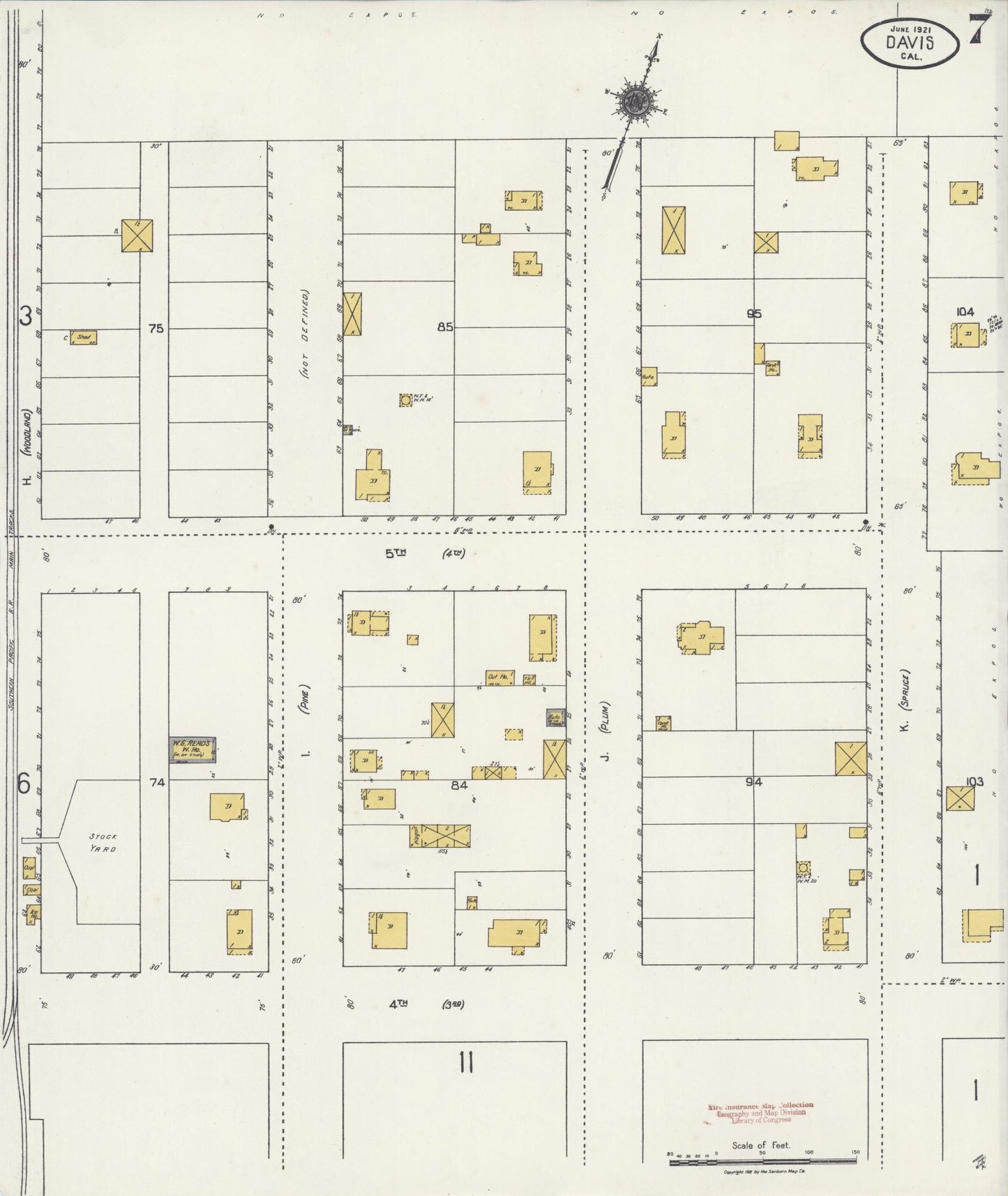 Sanborn Fire Insurance Map from Davis, Yolo County, California (1921), Sheet #0007 - Complete Map Set gallery image, historic Sanborn map, vintage wall art, California California