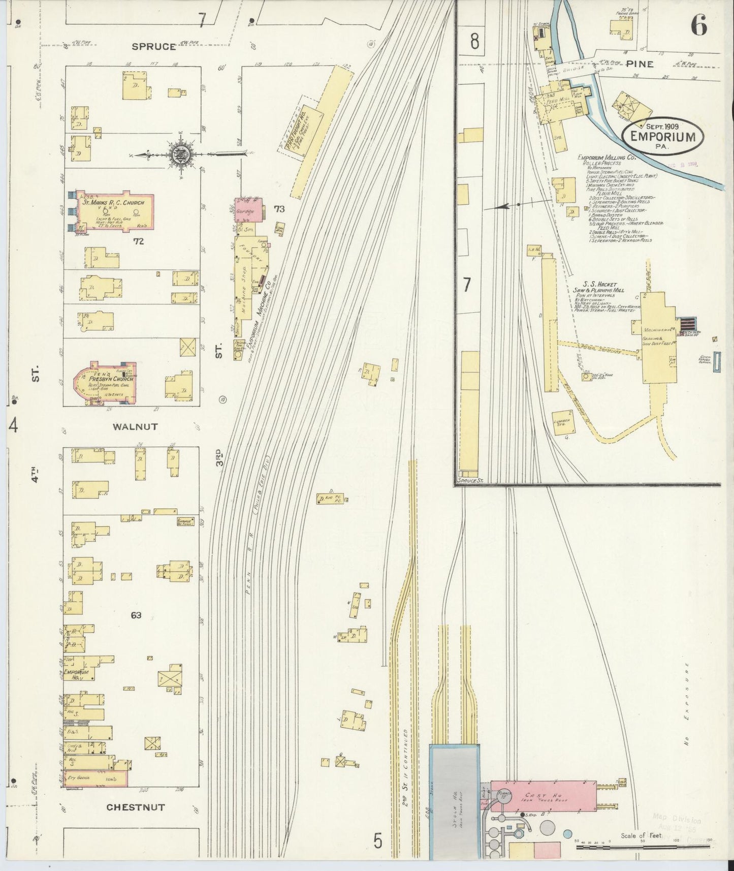 Sanborn Fire Insurance Map from Emporium, Cameron County, Pennsylvania (1909), Sheet #0006 - Historic Sanborn Fire Insurance Map Print, vintage old map wall art, antique decor, genealogy gift, Pennsylvania Pennsylvania map