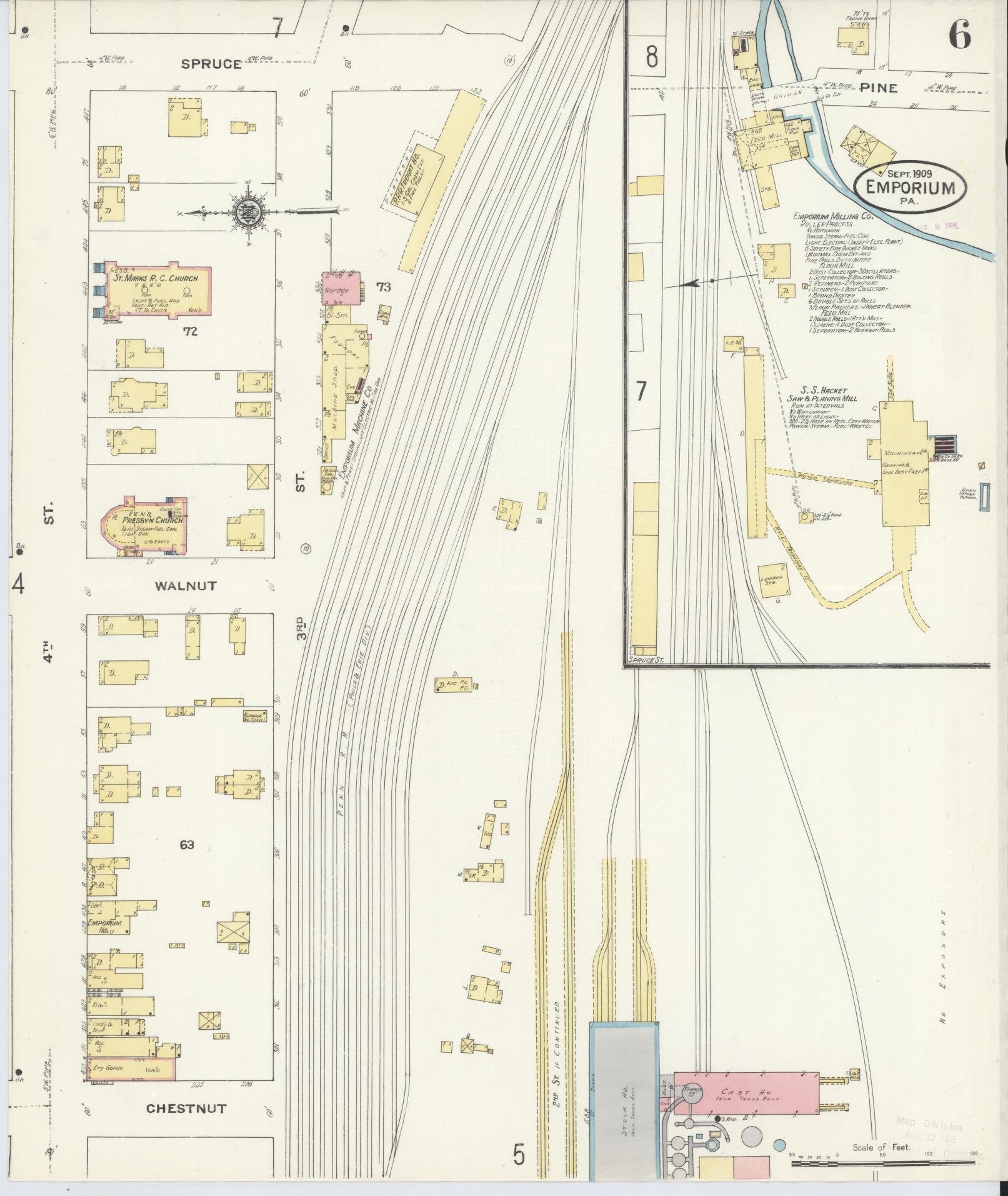 Sanborn Fire Insurance Map from Emporium, Cameron County, Pennsylvania (1909), Sheet #0006 - Historic Sanborn Fire Insurance Map Print, vintage old map wall art, antique decor, genealogy gift, Pennsylvania Pennsylvania map