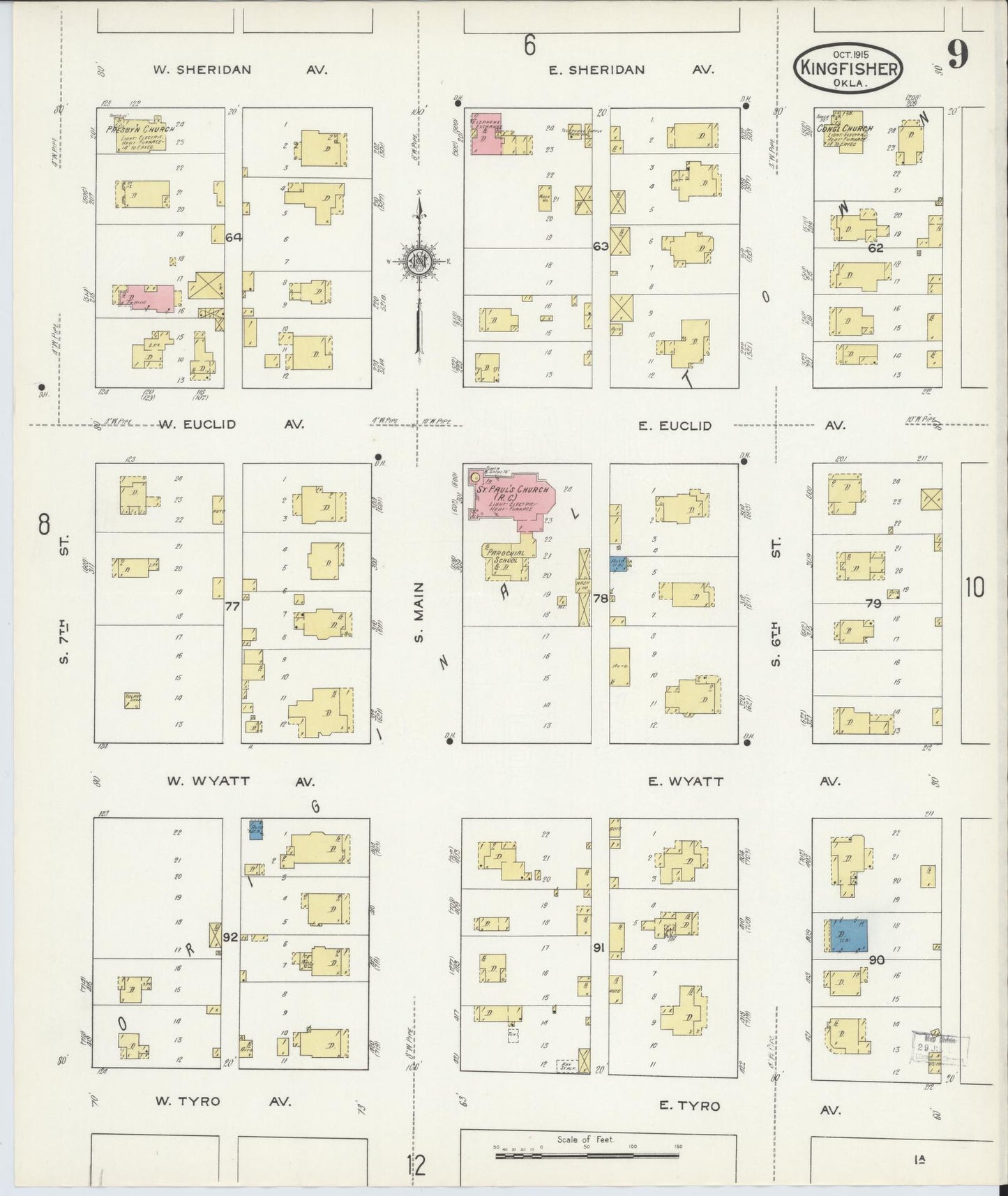 Sanborn Fire Insurance Map from Kingfisher, Kingfisher County, Oklahoma (1915), Sheet #0009 - Historic Sanborn Fire Insurance Map Print, vintage old map wall art, antique decor, genealogy gift, Oklahoma Oklahoma map