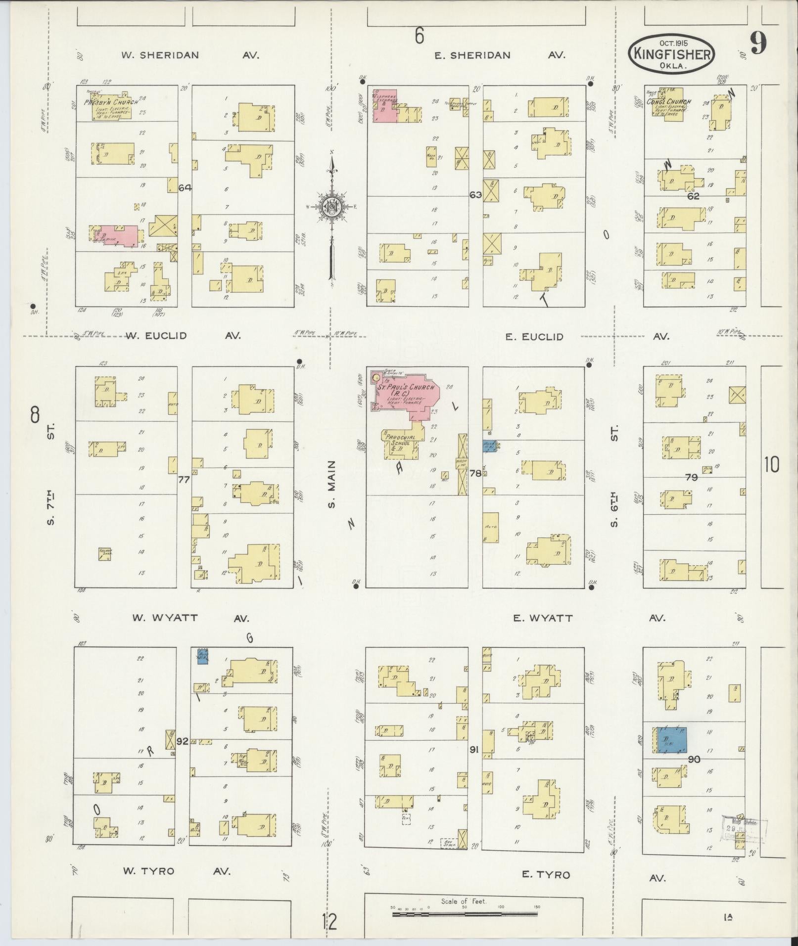 Sanborn Fire Insurance Map from Kingfisher, Kingfisher County, Oklahoma (1915), Sheet #0009 - Historic Sanborn Fire Insurance Map Print, vintage old map wall art, antique decor, genealogy gift, Oklahoma Oklahoma map