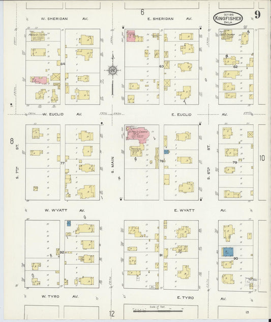Sanborn Fire Insurance Map from Kingfisher, Kingfisher County, Oklahoma (1915), Sheet #0009 - Historic Sanborn Fire Insurance Map Print, vintage old map wall art, antique decor, genealogy gift, Oklahoma Oklahoma map