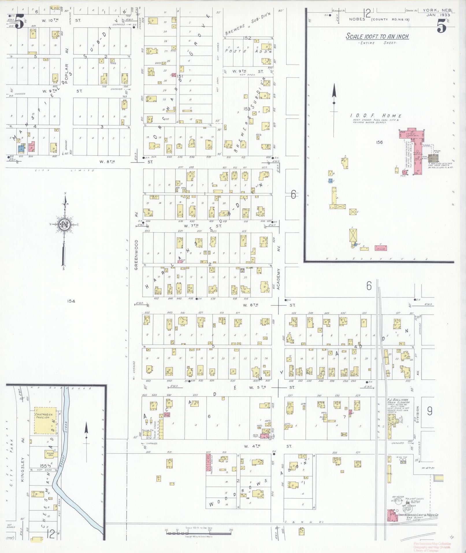 Sanborn Fire Insurance Map from York, York County, Nebraska (1933), Sheet #0005 - Historic Sanborn Fire Insurance Map Print, vintage old map wall art, antique decor, genealogy gift, Nebraska Nebraska map
