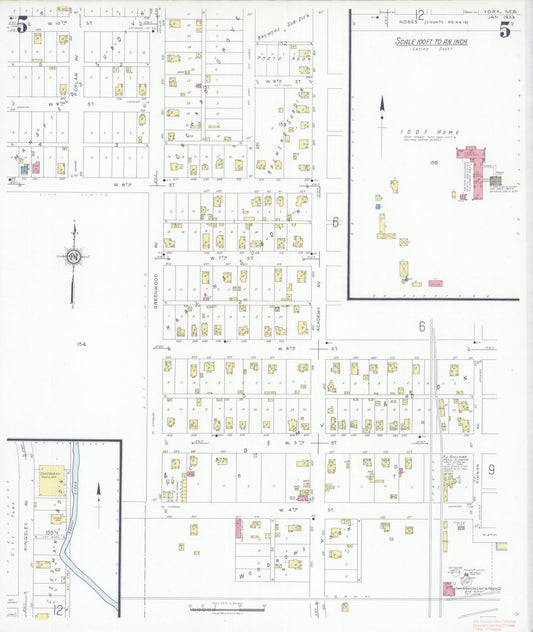 Sanborn Fire Insurance Map from York, York County, Nebraska (1933), Sheet #0005 - Historic Sanborn Fire Insurance Map Print, vintage old map wall art, antique decor, genealogy gift, Nebraska Nebraska map