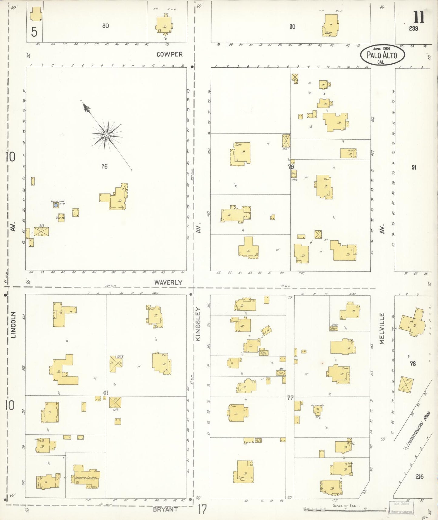 Sanborn Fire Insurance Map from Palo Alto, Santa Clara County, California (1904), Sheet #0011 - Complete Map Set gallery image, historic Sanborn map, vintage wall art, California California