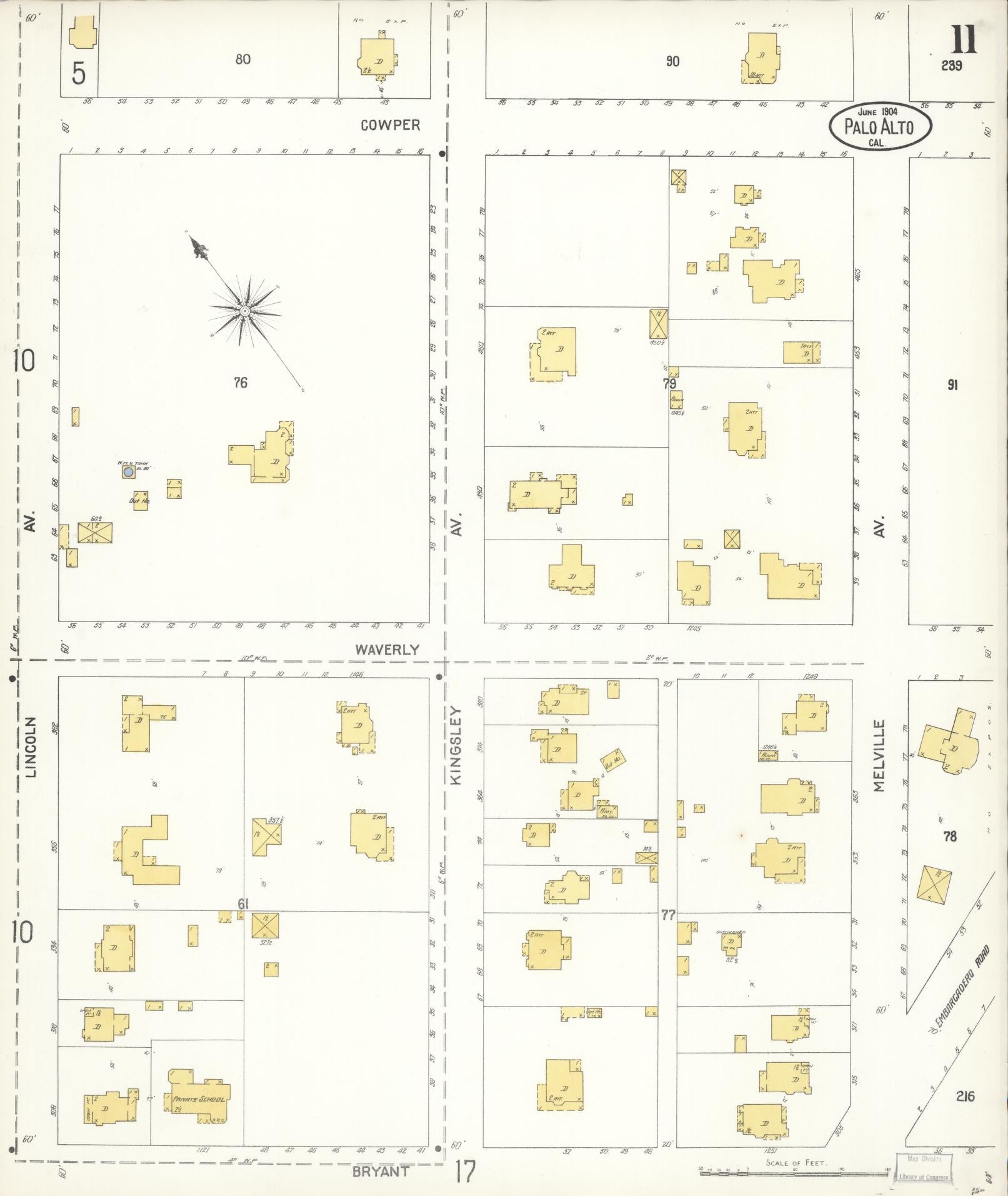 Sanborn Fire Insurance Map from Palo Alto, Santa Clara County, California (1904), Sheet #0011 - Complete Map Set gallery image, historic Sanborn map, vintage wall art, California California