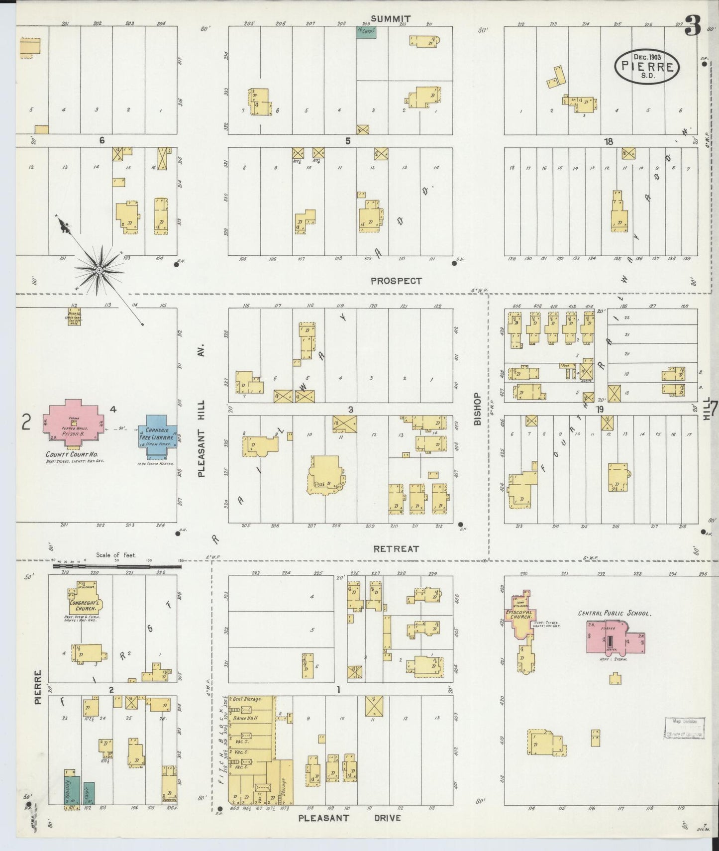 Sanborn Fire Insurance Map from Pierre, Hughes County, South Dakota (1903), Sheet #0003 - Complete Map Set gallery image, historic Sanborn map, vintage wall art, South Dakota South Dakota