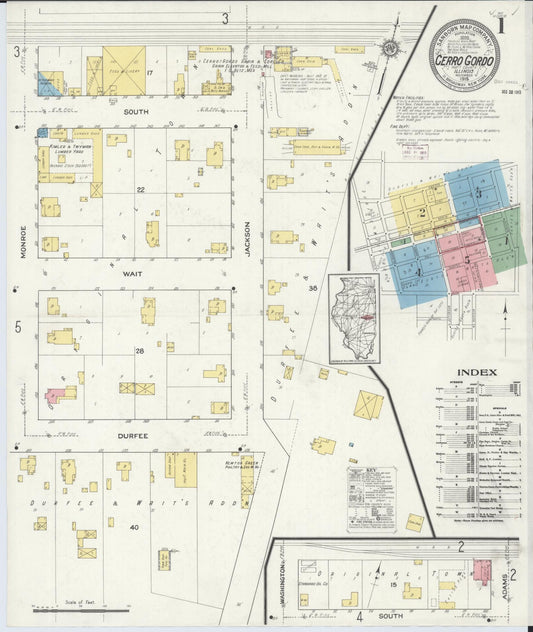 Sanborn Fire Insurance Map from Cerro Gordo, Piatt County, Illinois (1915), Sheet #0001 - Complete Map Set gallery image, historic Sanborn map, vintage wall art, Illinois Illinois