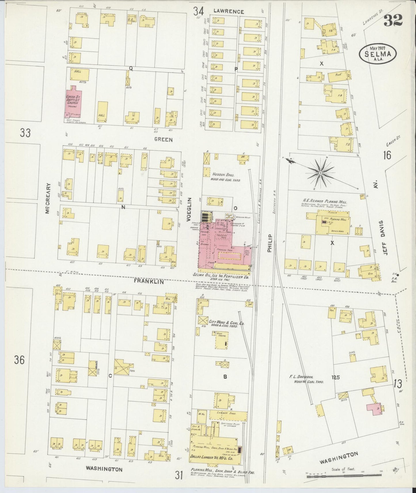 Sanborn Fire Insurance Map from Selma, Dallas County, Alabama (1907), Sheet #0032 - Complete Map Set gallery image, historic Sanborn map, vintage wall art, Alabama Alabama