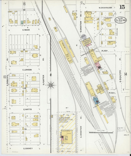 Sanborn Fire Insurance Map from El Reno, Canadian County, Oklahoma (1904), Sheet #0015 - Historic Sanborn Fire Insurance Map Print, vintage old map wall art, antique decor, genealogy gift, Oklahoma Oklahoma map