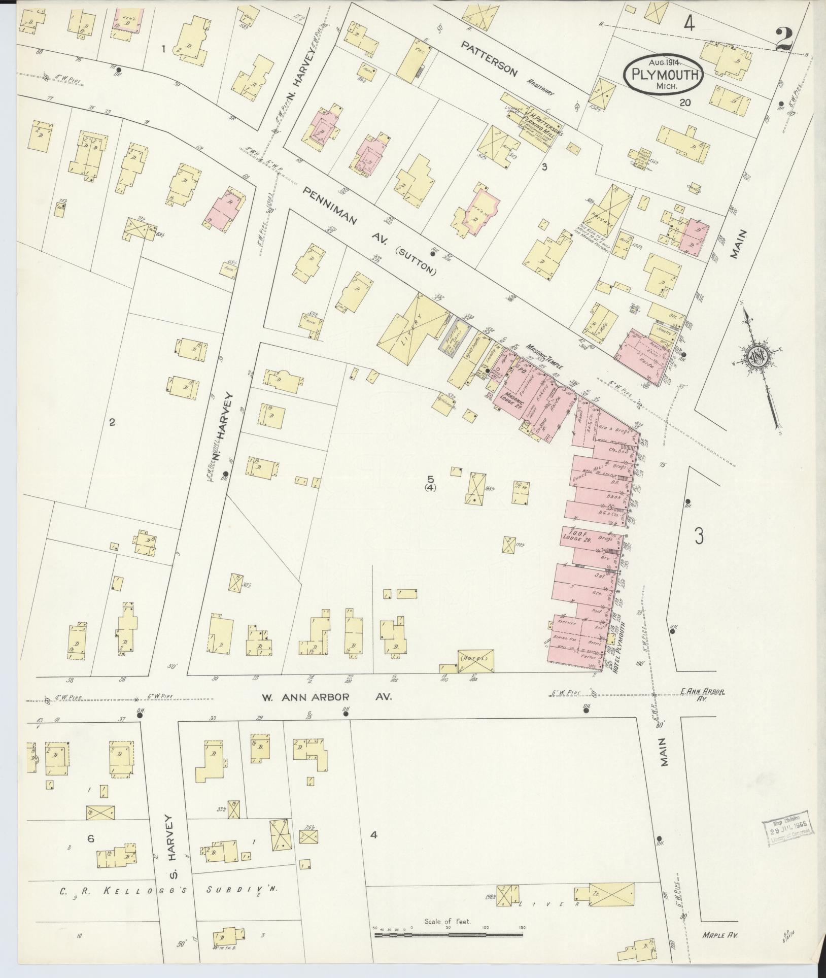 Sanborn Fire Insurance Map from Plymouth, Wayne County, Michigan (1914), Sheet #0002 - Complete Map Set gallery image, historic Sanborn map, vintage wall art, Michigan Michigan