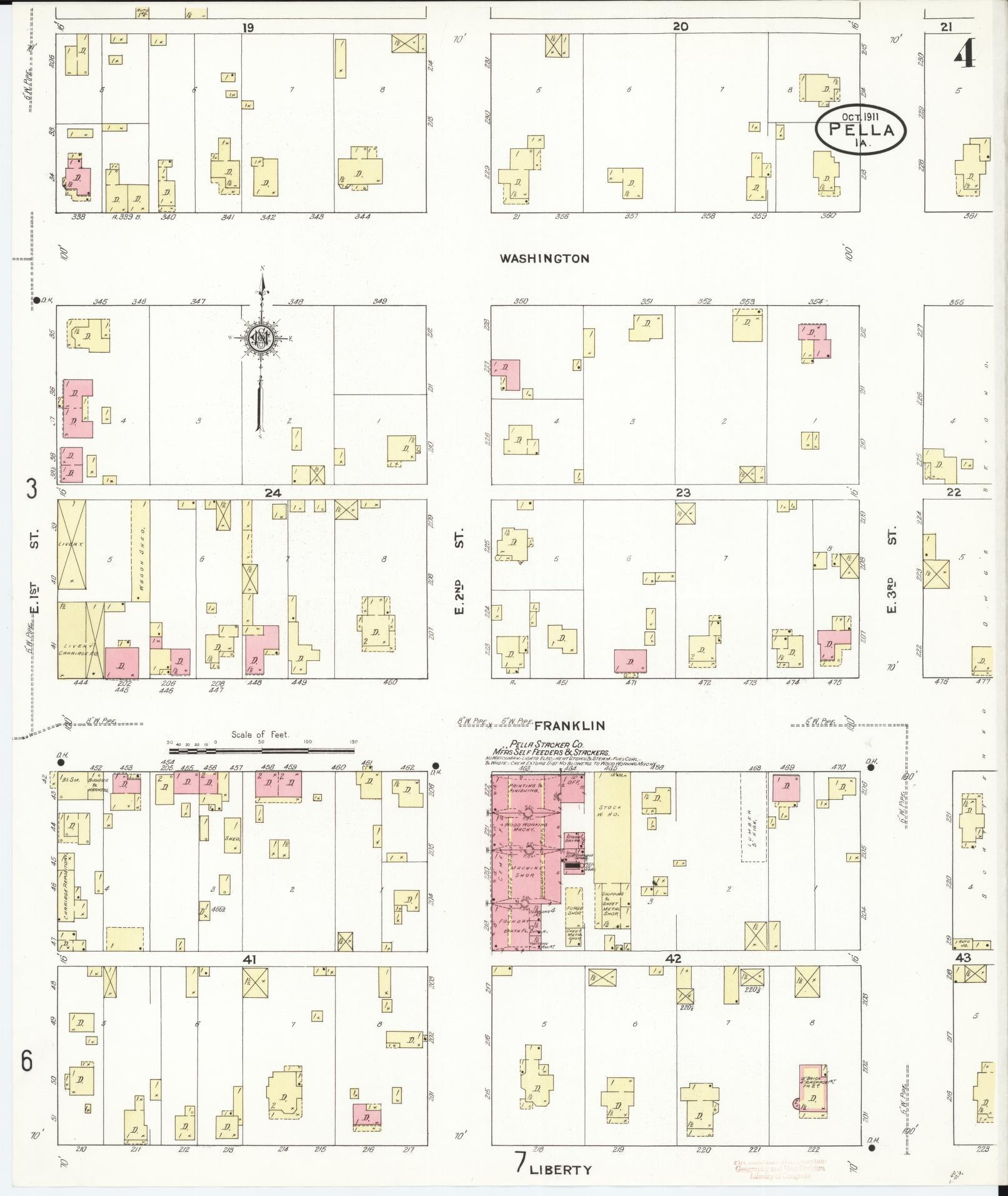 Sanborn Fire Insurance Map from Pella, Marion County, Iowa (1911), Sheet #0004 - Historic Sanborn Fire Insurance Map Print, vintage old map wall art