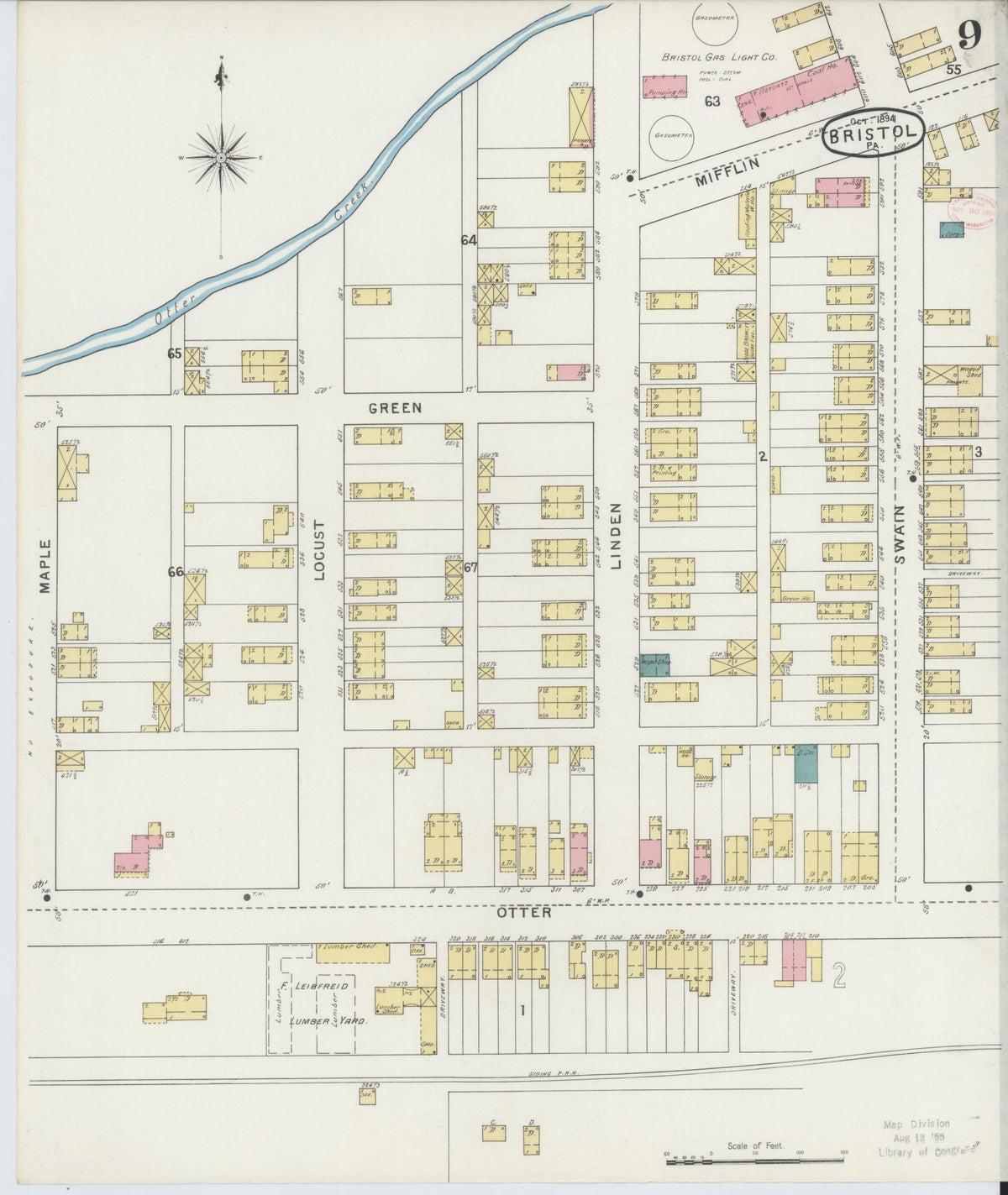 Sanborn Fire Insurance Map from Bristol, Bucks County, Pennsylvania (1894), Sheet #0009 - Complete Map Set gallery image, historic Sanborn map, vintage wall art, Pennsylvania Pennsylvania