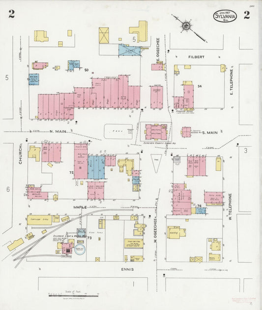Sanborn Fire Insurance Map from Sylvania, Screven County, Georgia (1927), Sheet #0002 - Historic Sanborn Fire Insurance Map Print, vintage old map wall art, antique decor, genealogy gift, Georgia Georgia map