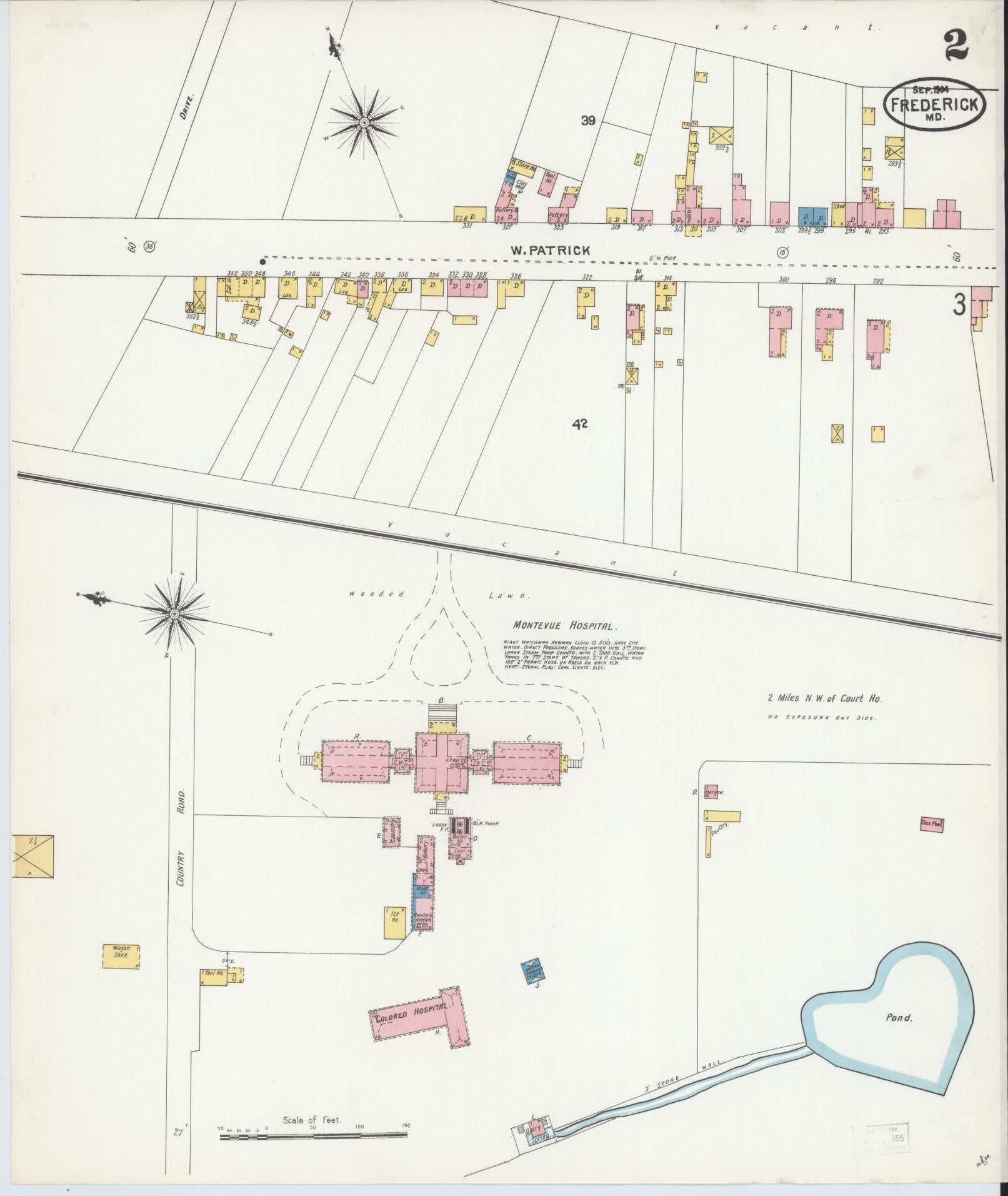 Sanborn Fire Insurance Map from Frederick, Frederick County, Maryland (1904), Sheet #0002 - Historic Sanborn Fire Insurance Map Print, vintage old map wall art