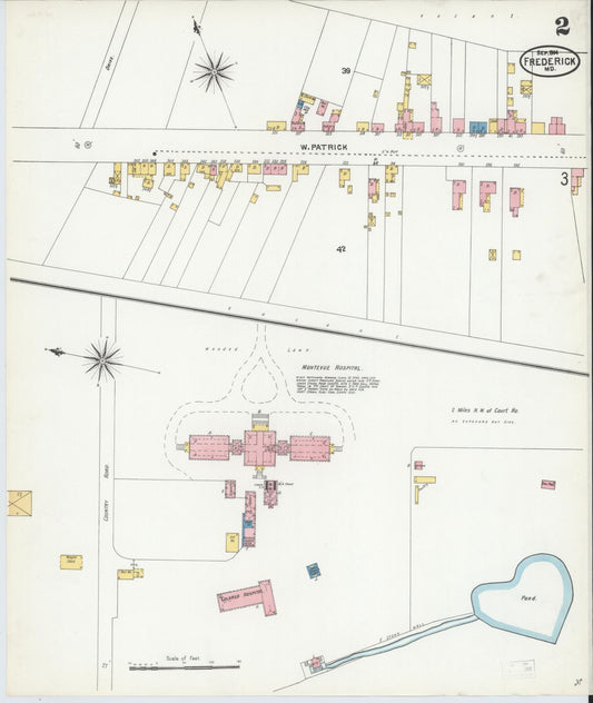 Sanborn Fire Insurance Map from Frederick, Frederick County, Maryland (1904), Sheet #0002 - Historic Sanborn Fire Insurance Map Print, vintage old map wall art
