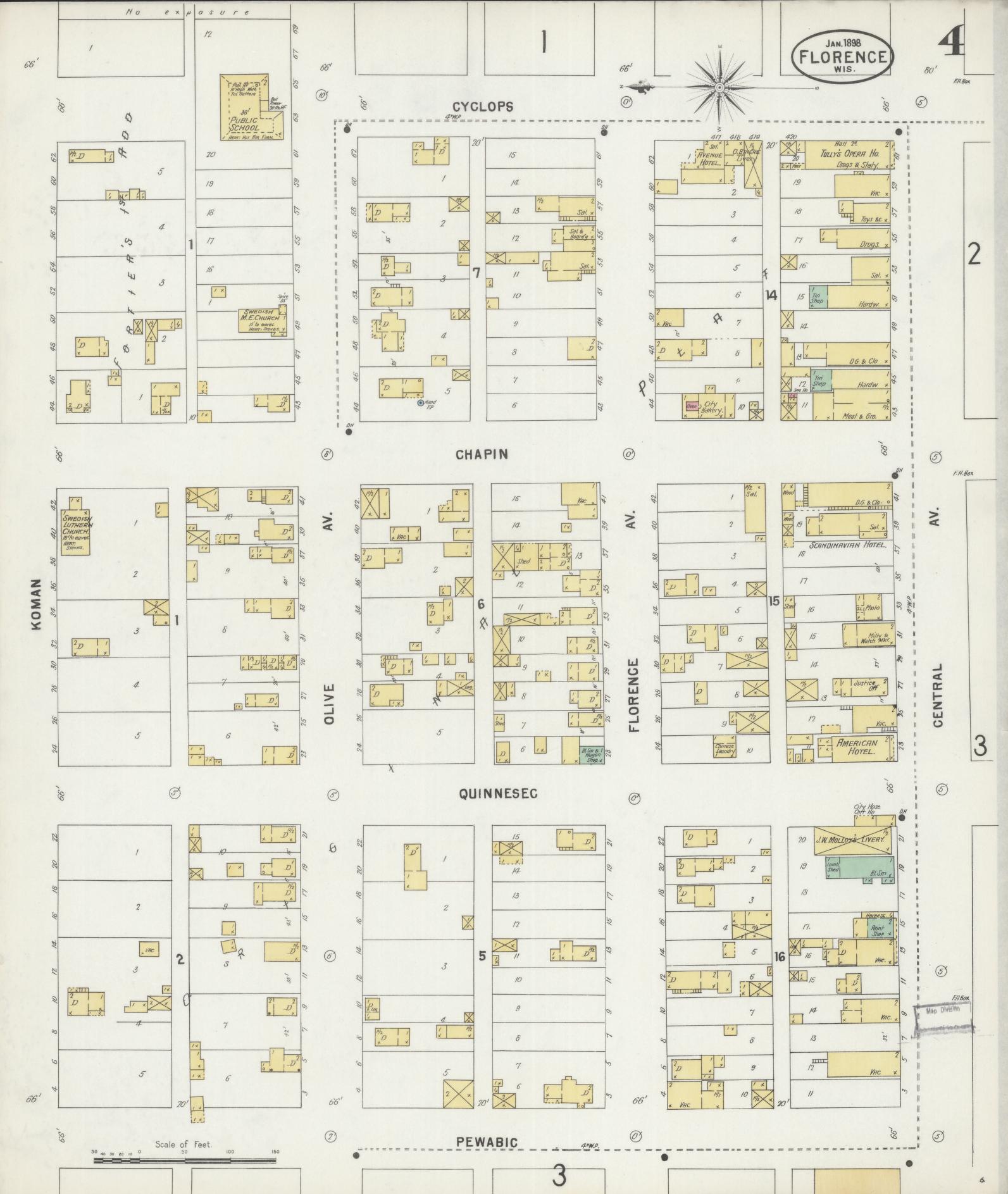 Sanborn Fire Insurance Map from Florence, Florence County, Wisconsin (1898), Sheet #0004 - Complete Map Set gallery image, historic Sanborn map, vintage wall art, Wisconsin Wisconsin