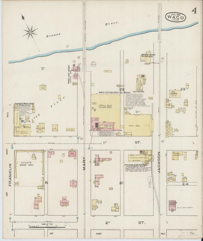 Sanborn Fire Insurance Map from Waco, McLennan County, Texas (1885), Sheet #0004 - Historic Sanborn Fire Insurance Map Print, vintage old map wall art, antique decor, genealogy gift, Texas Texas map