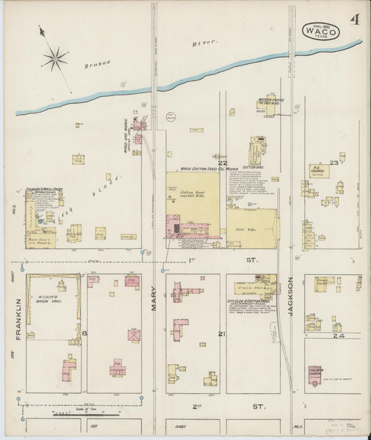 Sanborn Fire Insurance Map from Waco, McLennan County, Texas (1885), Sheet #0004 - Historic Sanborn Fire Insurance Map Print, vintage old map wall art, antique decor, genealogy gift, Texas Texas map