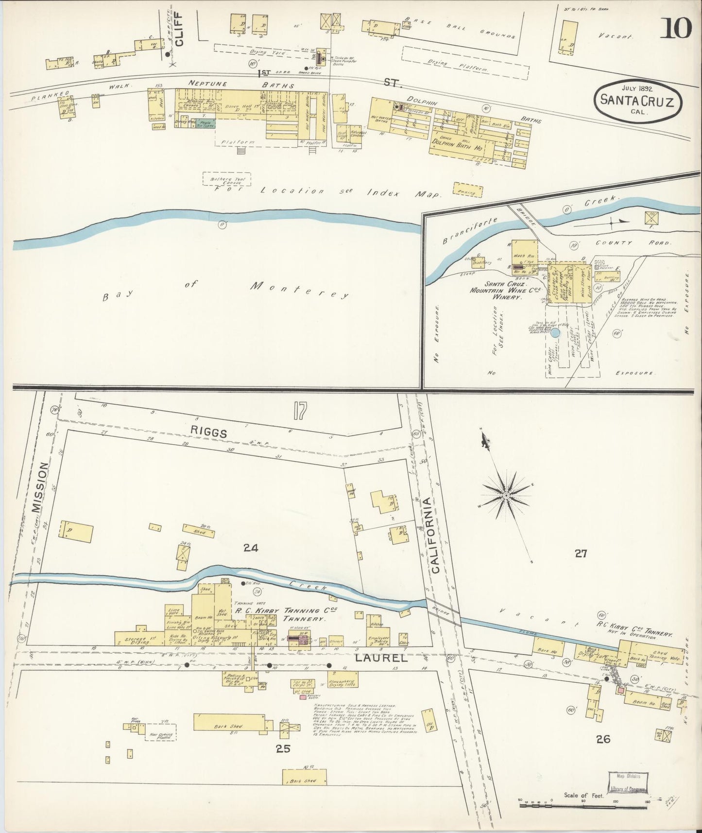 Sanborn Fire Insurance Map from Santa Cruz, Santa Cruz County, California (1892), Sheet #0010 - Complete Map Set gallery image, historic Sanborn map, vintage wall art, California California