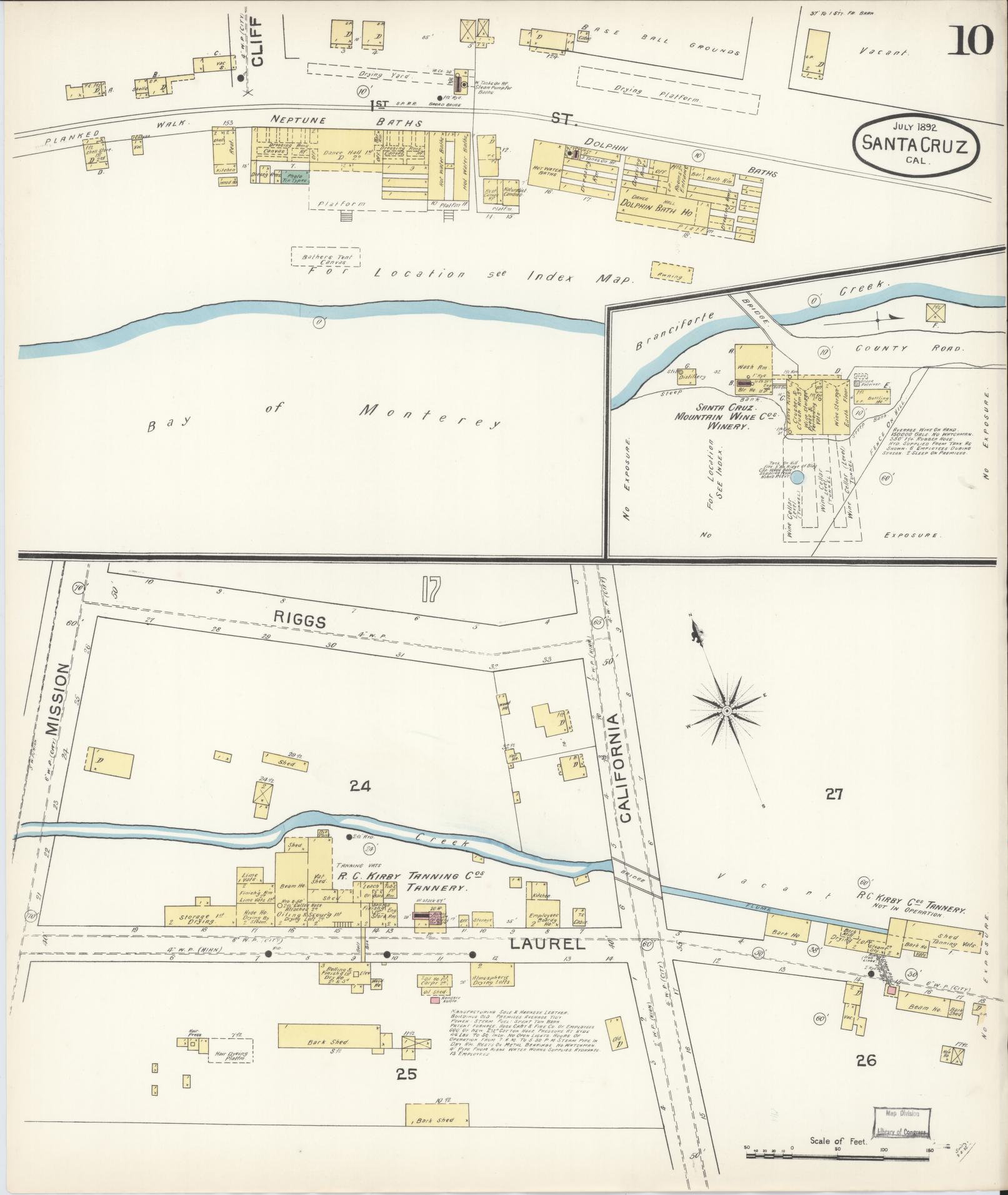 Sanborn Fire Insurance Map from Santa Cruz, Santa Cruz County, California (1892), Sheet #0010 - Complete Map Set gallery image, historic Sanborn map, vintage wall art, California California