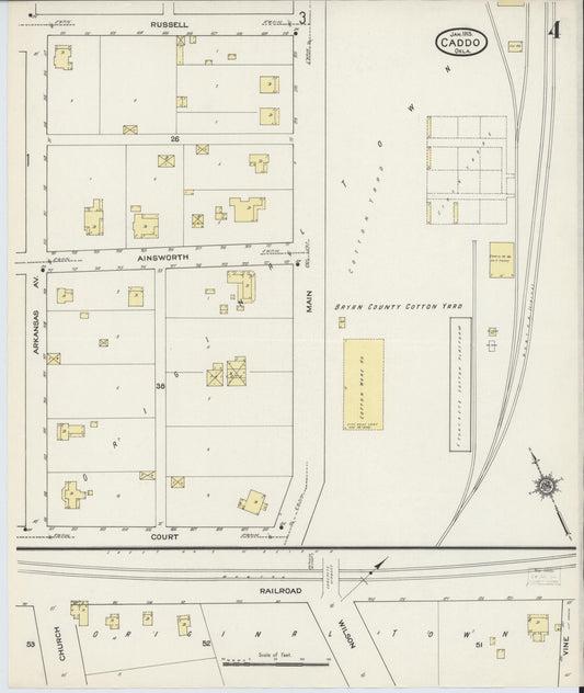 Sanborn Fire Insurance Map from Caddo, Bryan County, Oklahoma (1915), Sheet #0004 - Historic Sanborn Fire Insurance Map Print, vintage old map wall art, antique decor, genealogy gift, Oklahoma Oklahoma map