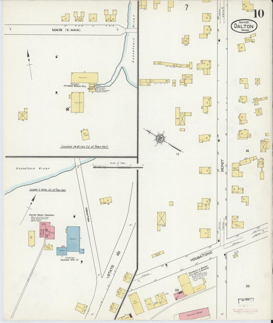 Sanborn Fire Insurance Map from Dalton, Berkshire County, Massachusetts (1911), Sheet #0010 - Historic Sanborn Fire Insurance Map Print, vintage old map wall art, antique decor, genealogy gift, Massachusetts Massachusetts map