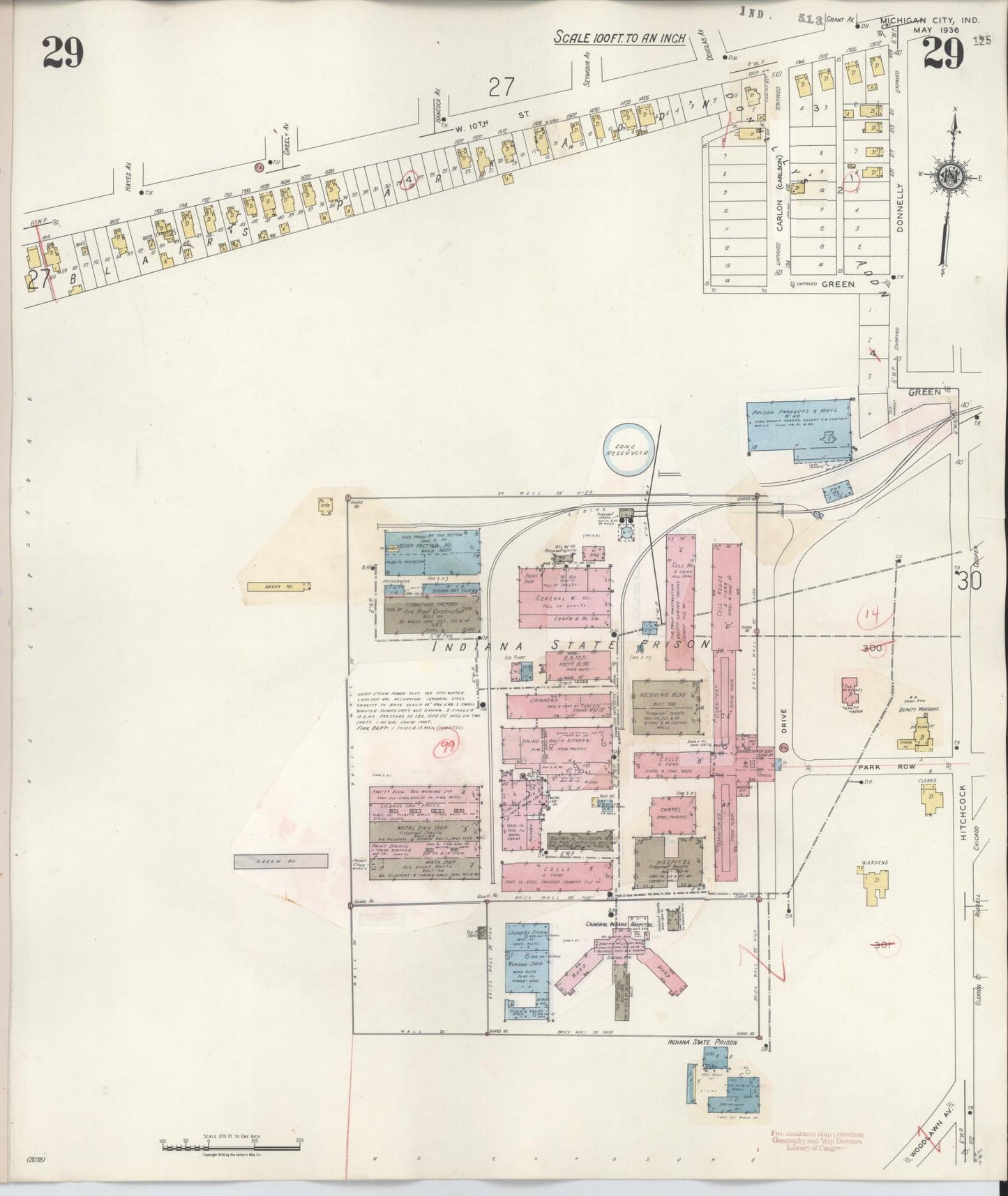Sanborn Fire Insurance Map from Michigan City, La Porte County, Indiana (1948), Sheet #0029 - Historic Sanborn Fire Insurance Map Print, vintage old map wall art, antique decor, genealogy gift, Michigan Michigan map