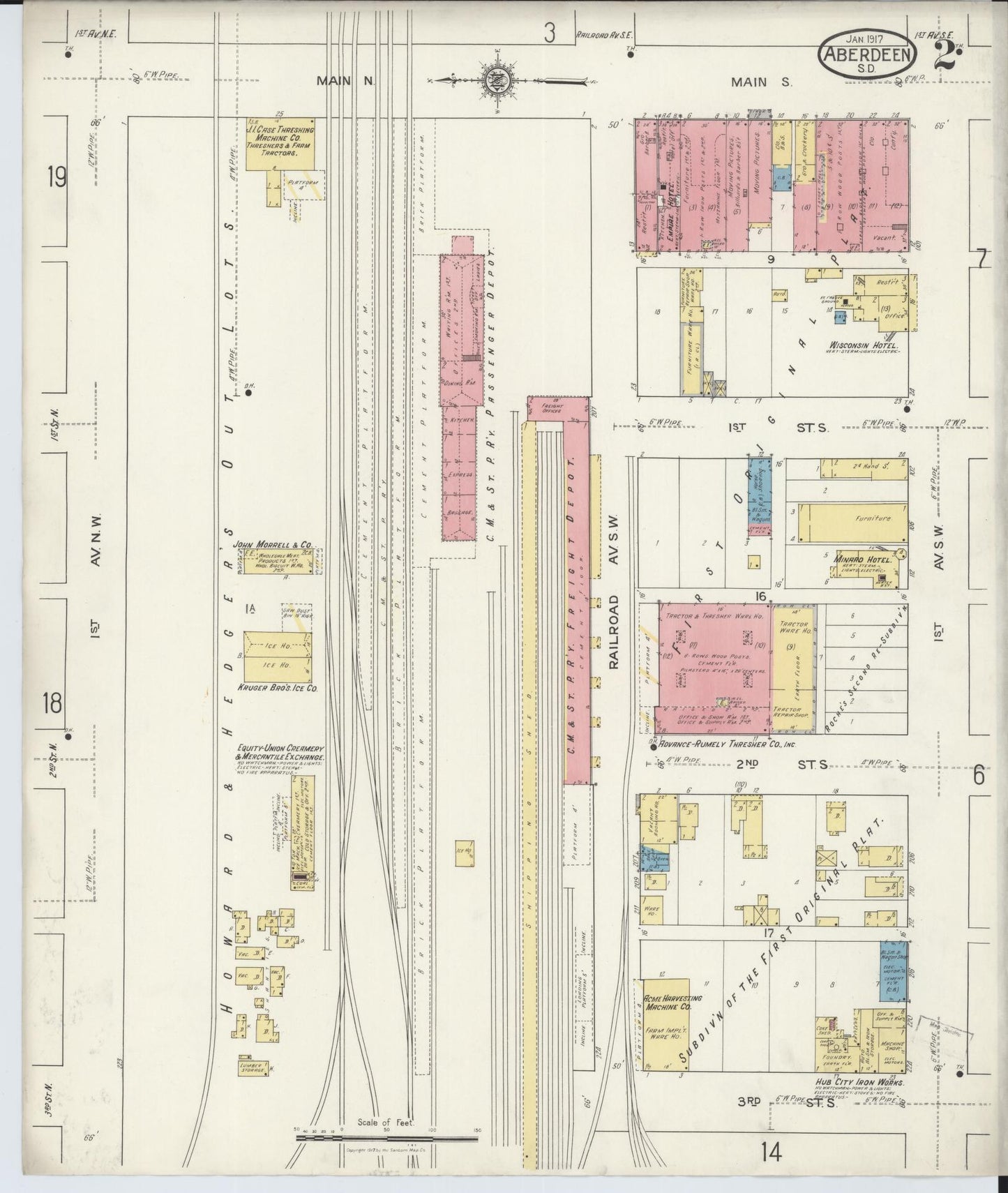 Sanborn Fire Insurance Map from Aberdeen, Brown County, South Dakota (1917), Sheet #0002 - Complete Map Set gallery image, historic Sanborn map, vintage wall art, South Dakota South Dakota