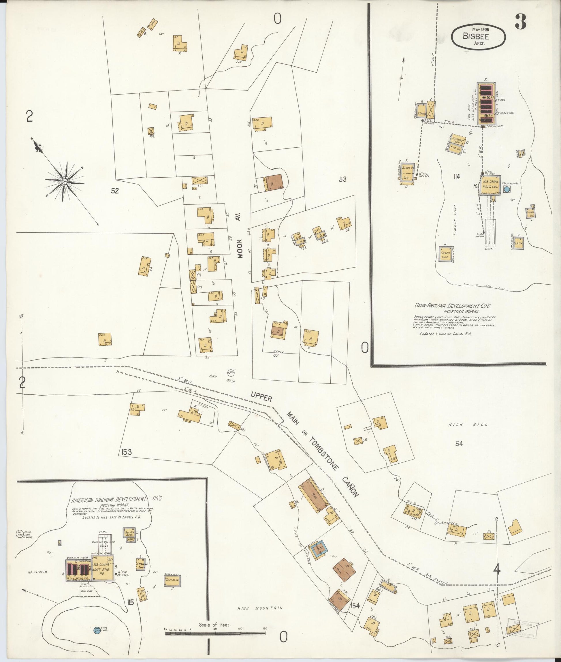 Sanborn Fire Insurance Map from Bisbee, Cochise County, Arizona (1906), Sheet #0003 - Historic Sanborn Fire Insurance Map Print, vintage old map wall art, antique decor, genealogy gift, Arizona Arizona map