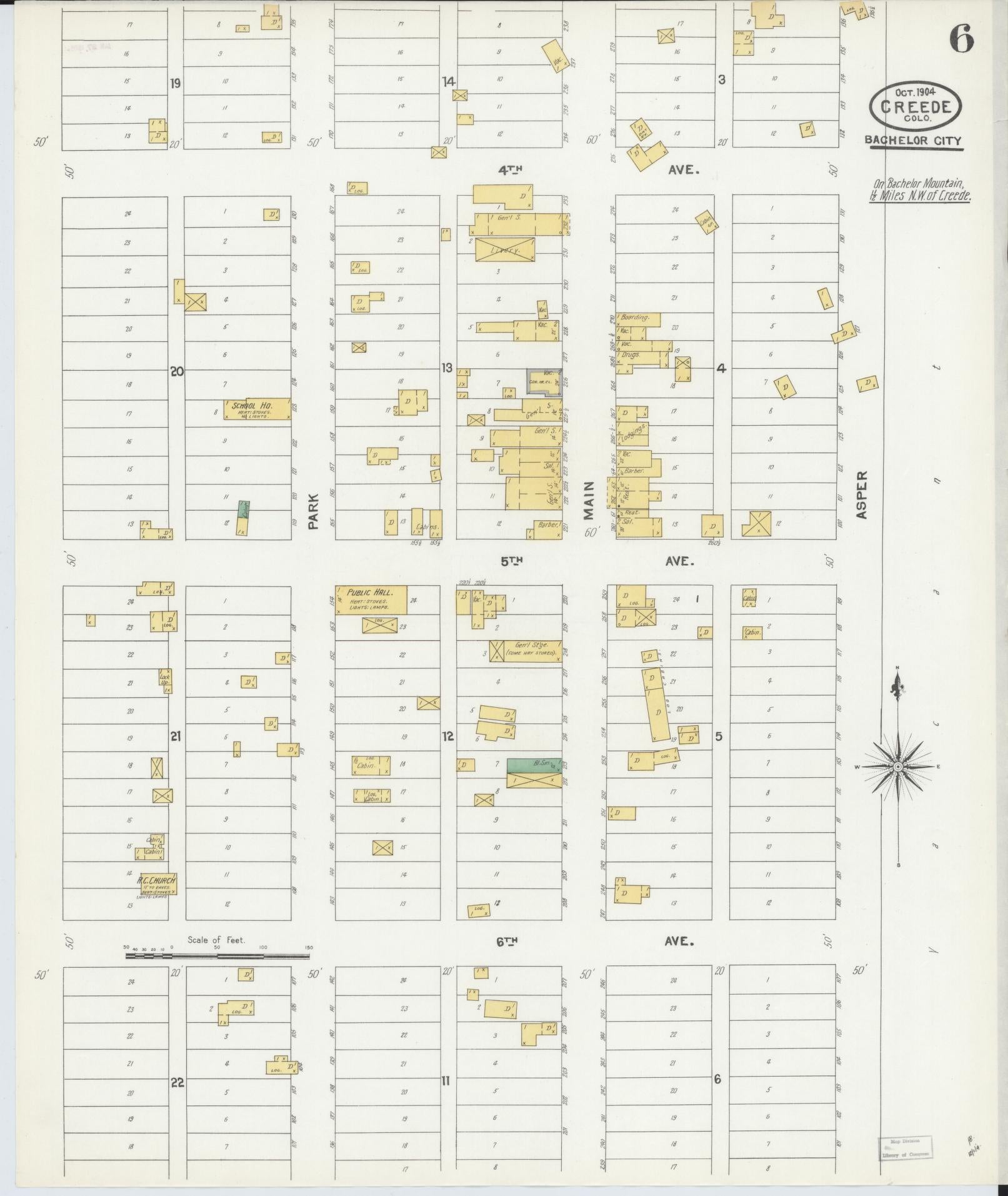 Sanborn Fire Insurance Map from Creede, Mineral County, Colorado (1904), Sheet #0006 - Historic Sanborn Fire Insurance Map Print, vintage old map wall art, antique decor, genealogy gift, Colorado Colorado map