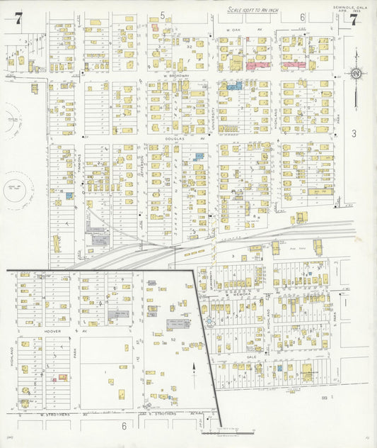 Sanborn Fire Insurance Map from Seminole, Seminole County, Oklahoma (1933), Sheet #0007 - Historic Sanborn Fire Insurance Map Print, vintage old map wall art, antique decor, genealogy gift, Oklahoma Oklahoma map