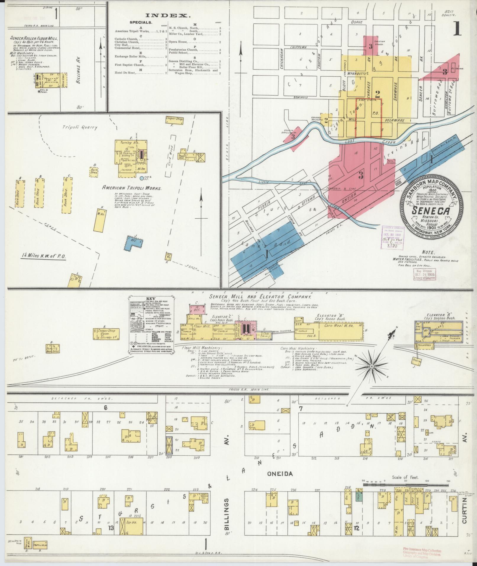 Sanborn Fire Insurance Map from Seneca, Newton County, Missouri (1905), Sheet #0001 - Historic Sanborn Fire Insurance Map Print, vintage old map wall art, antique decor, genealogy gift, Missouri Missouri map