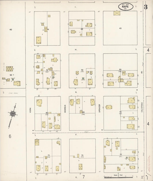 Sanborn Fire Insurance Map from Napa, Napa County, California (1910), Sheet #0003 - Historic Sanborn Fire Insurance Map Print, vintage old map wall art, antique decor, genealogy gift, California California map