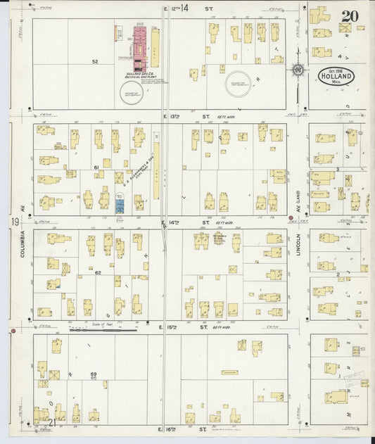 Sanborn Fire Insurance Map from Holland, Ottawa County, Michigan (1916), Sheet #0020 - Historic Sanborn Fire Insurance Map Print, vintage old map wall art, antique decor, genealogy gift, Michigan Michigan map