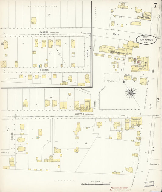 Sanborn Fire Insurance Map from Hayward, Alameda County, California (1896), Sheet #0007 - Historic Sanborn Fire Insurance Map Print, vintage old map wall art, antique decor, genealogy gift, California California map
