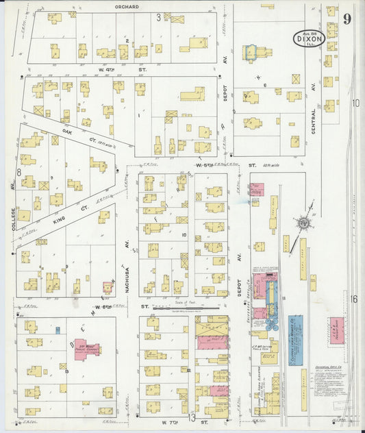 Sanborn Fire Insurance Map from Dixon, Lee County, Illinois (1918), Sheet #0009 - Historic Sanborn Fire Insurance Map Print, vintage old map wall art, antique decor, genealogy gift, Illinois Illinois map