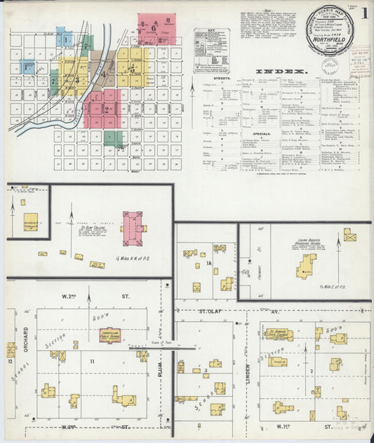Sanborn Fire Insurance Map from Northfield, Rice County, Minnesota (1900), Sheet #0001 - Historic Sanborn Fire Insurance Map Print, vintage old map wall art, antique decor, genealogy gift, Minnesota Minnesota map