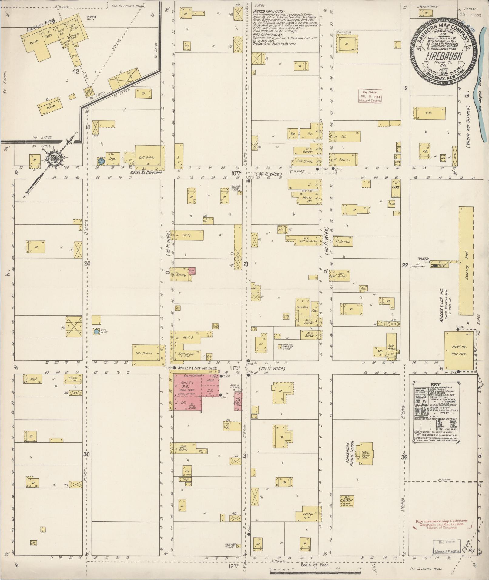 Sanborn Fire Insurance Map from Firebaugh, Fresno County, California (1914), Sheet #0001 - Historic Sanborn Fire Insurance Map Print, vintage old map wall art, antique decor, genealogy gift, California California map